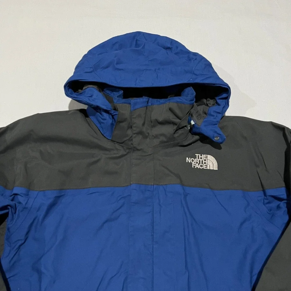 The North Face HyVent Mens Blue Grey Full Zip Hooded Windbreaker Jacket M